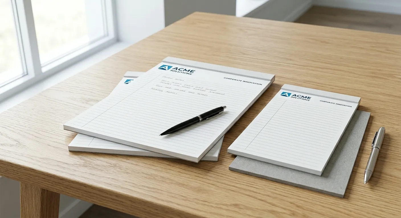 Stack of branded custom notepads with full-colour printing