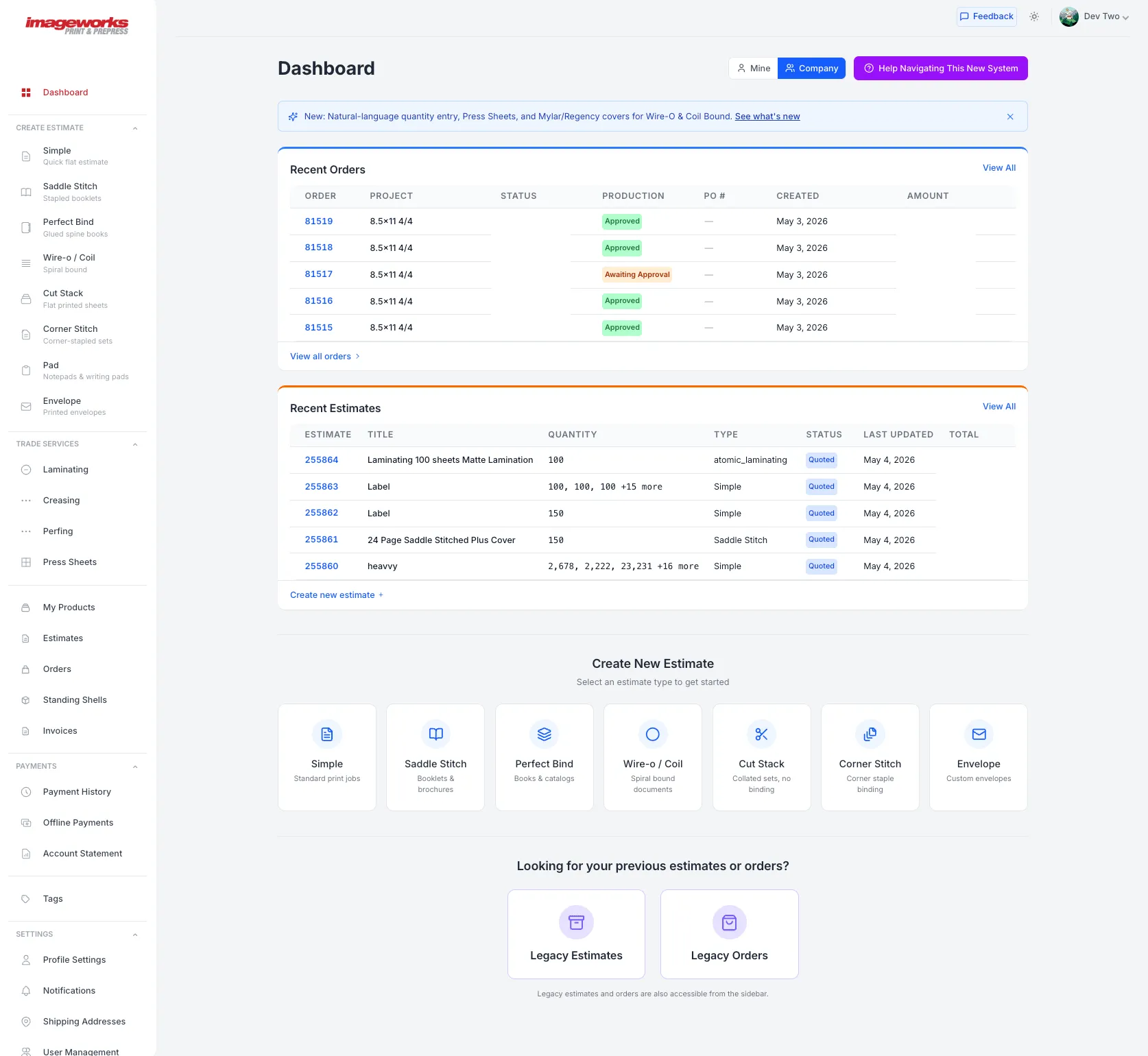 Imageworks Print Management Dashboard