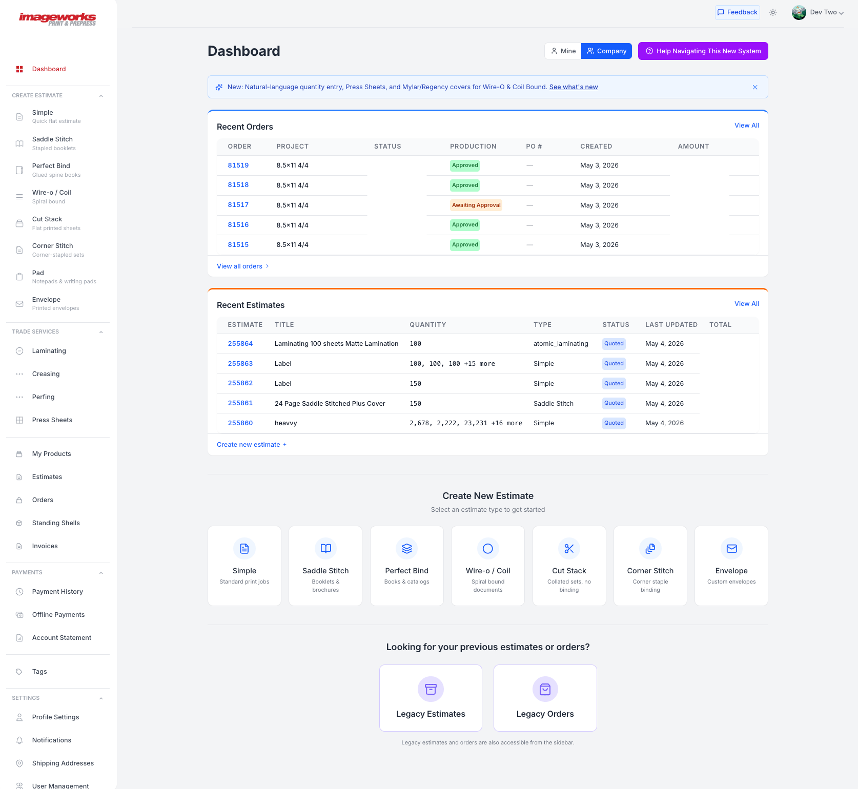Imageworks Print Management Dashboard