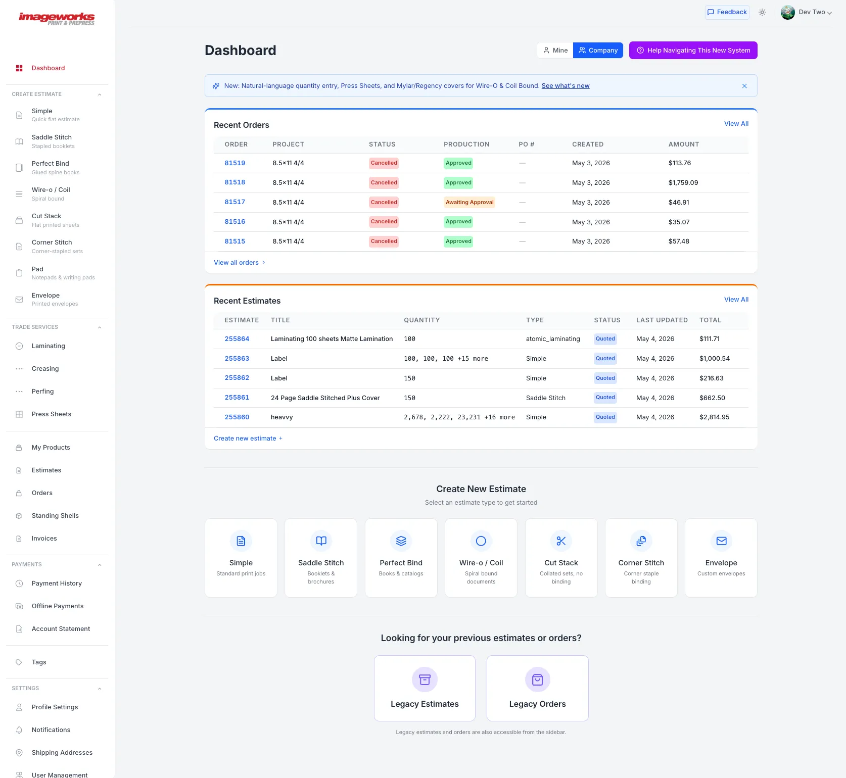 Imageworks Print Management Dashboard