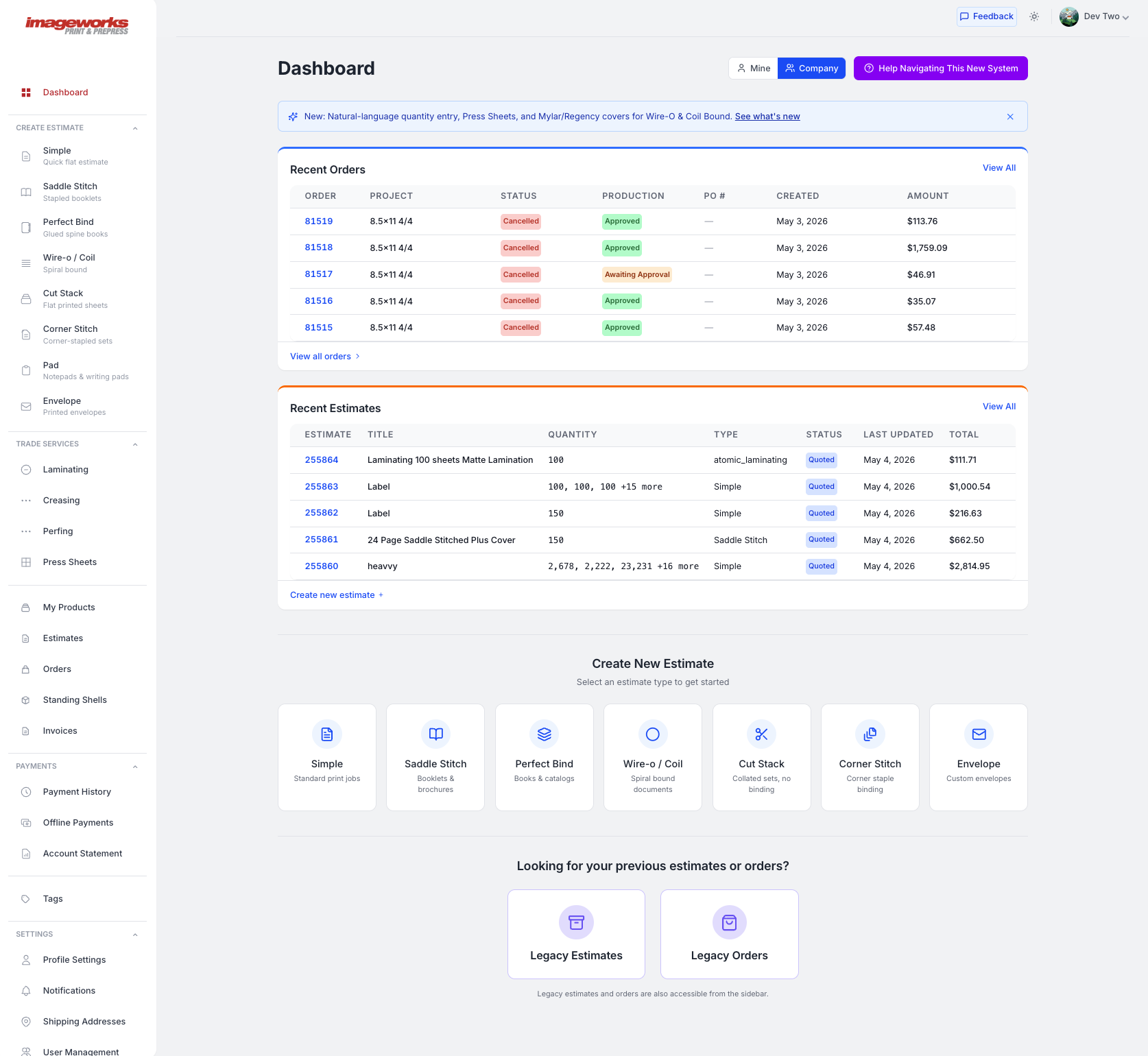 Imageworks Print Management Dashboard